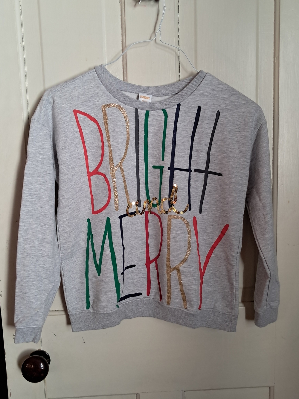 Gymboree Grey 'Bright Merry' Graphic Sweatshirt with Gold Sequins